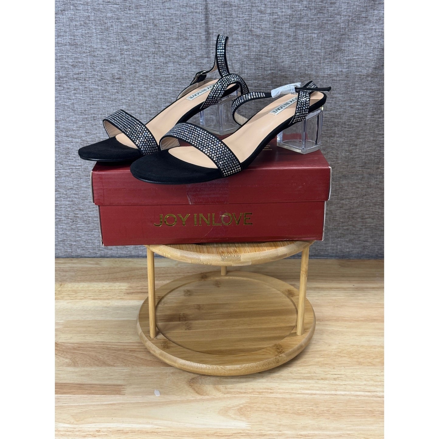 Joy In Love Black Rhinestone Clear Heels Women’s Size 9 Shoes