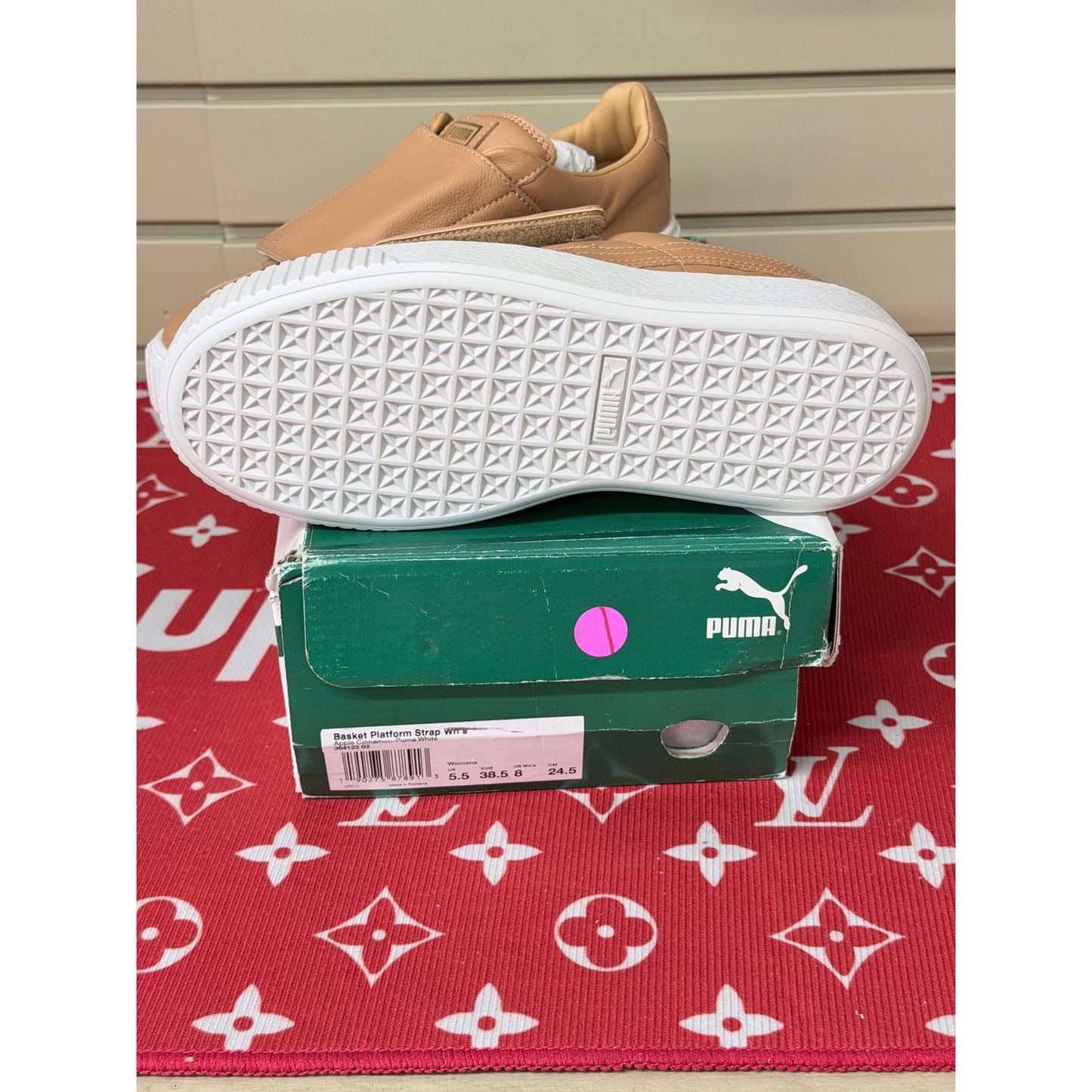 Puma Basket Platform Strap Women’s Apple Cinnamon Tan Leather Size 8 New!