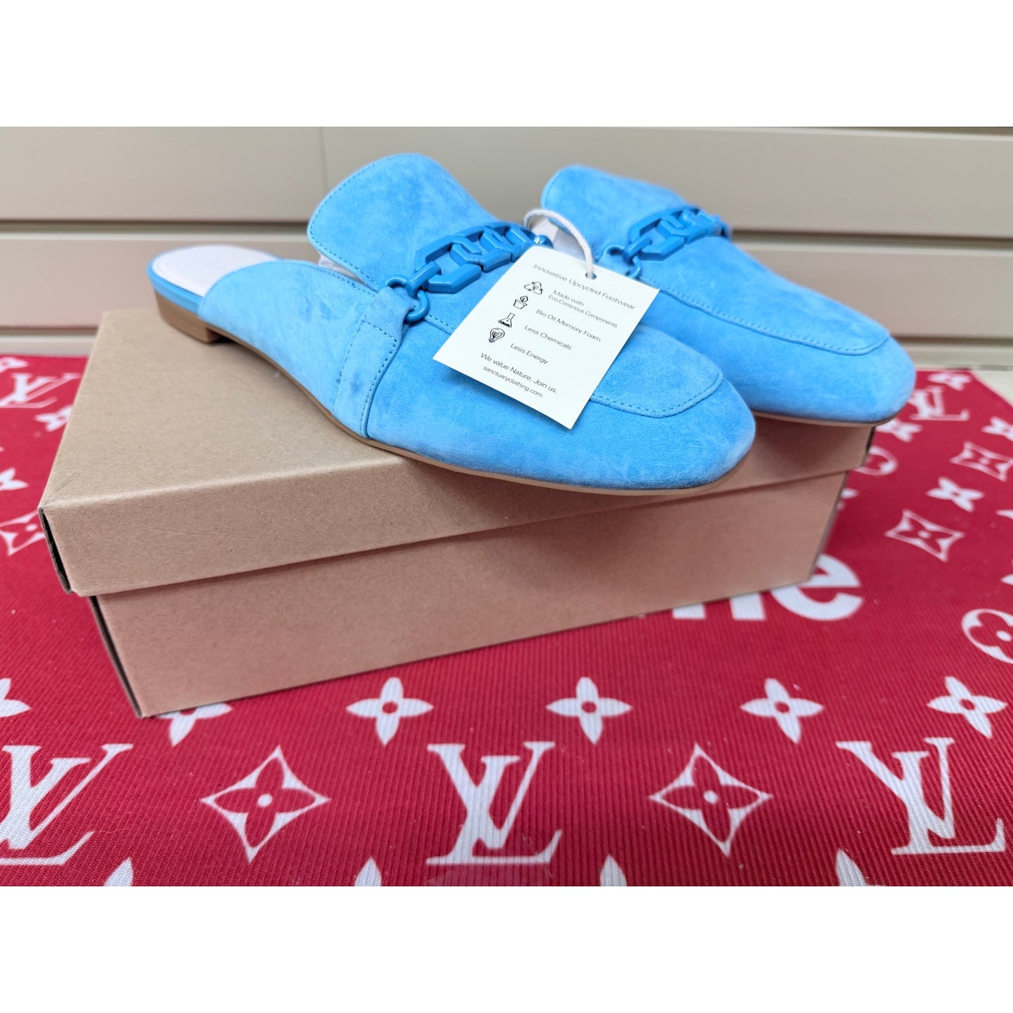 Sanctuary Bigtime 2.0 Women’s Blue Leather Slippers Mules Suede Size 11 New!