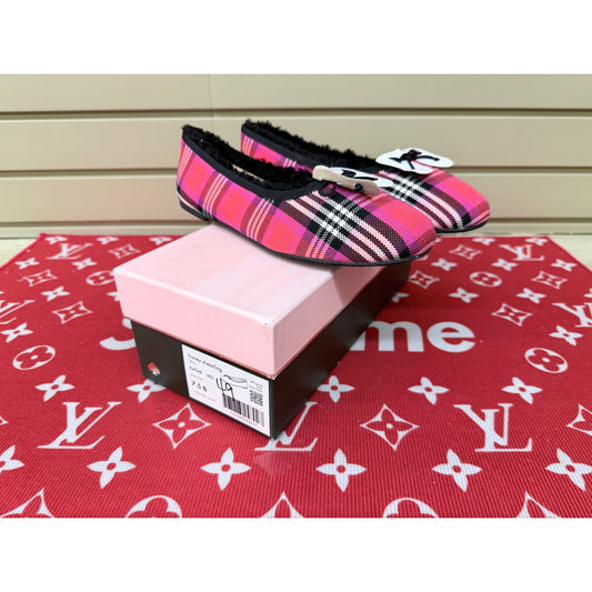 Kate Spade Honey Shearling Ballet Flats Pink Plaid Women’s Size 7.5 New!