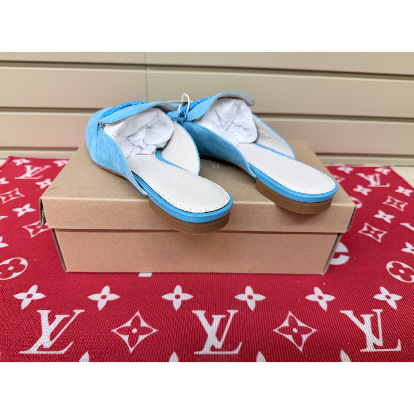 Sanctuary Bigtime 2.0 Women’s Blue Leather Slippers Mules Suede Size 11 New!