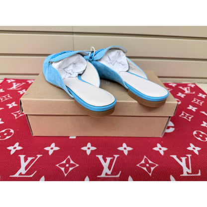 Sanctuary Bigtime 2.0 Women’s Blue Leather Slippers Mules Suede Size 11 New!