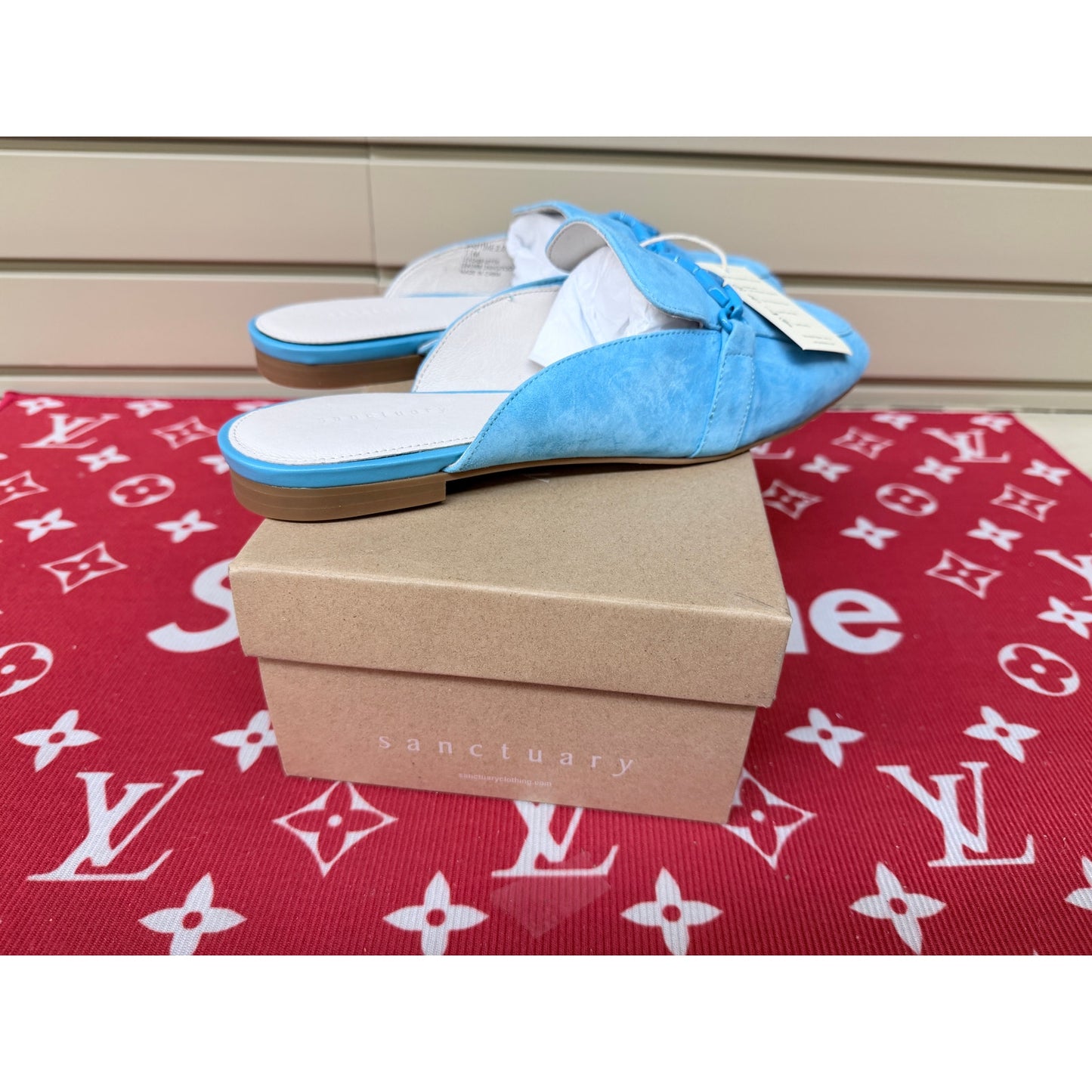 Sanctuary Bigtime 2.0 Women’s Blue Leather Slippers Mules Suede Size 11 New!
