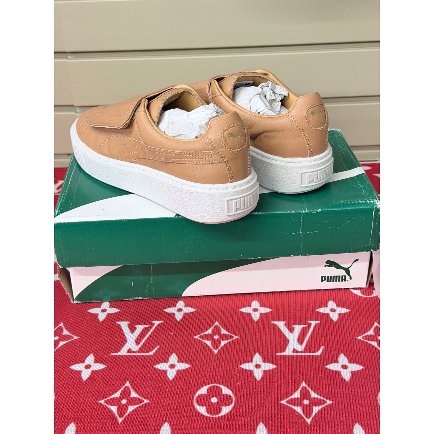 Puma Basket Platform Strap Women’s Apple Cinnamon Tan Leather Size 8 New!