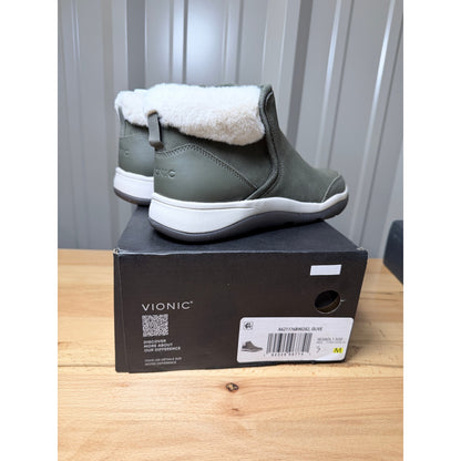 Vionic Norwood Faux Fur Ankle Boots Women’s Olive Green Size 7 New!