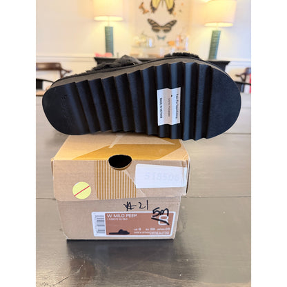 Koolaburra Milo Peep Women’s Size 5 Black Furry Slip On Sandals New!