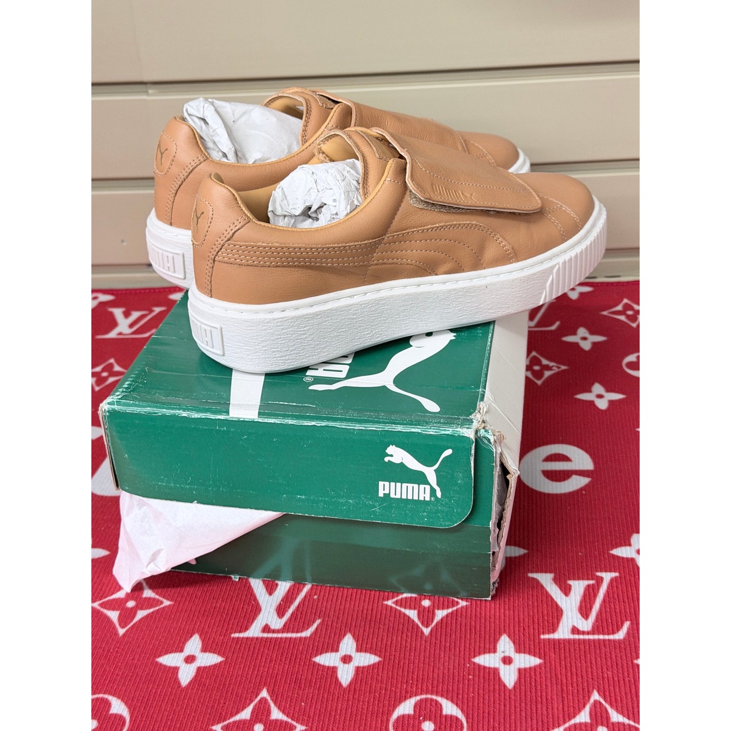 Puma Basket Platform Strap Women’s Apple Cinnamon Tan Leather Size 8 New!