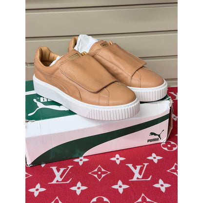 Puma Basket Platform Strap Women’s Apple Cinnamon Tan Leather Size 8 New!