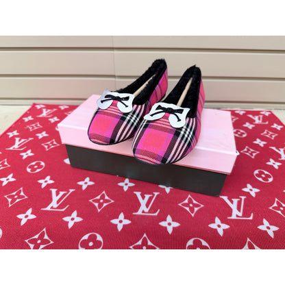 Kate Spade Honey Shearling Ballet Flats Pink Plaid Women’s Size 7.5 New!