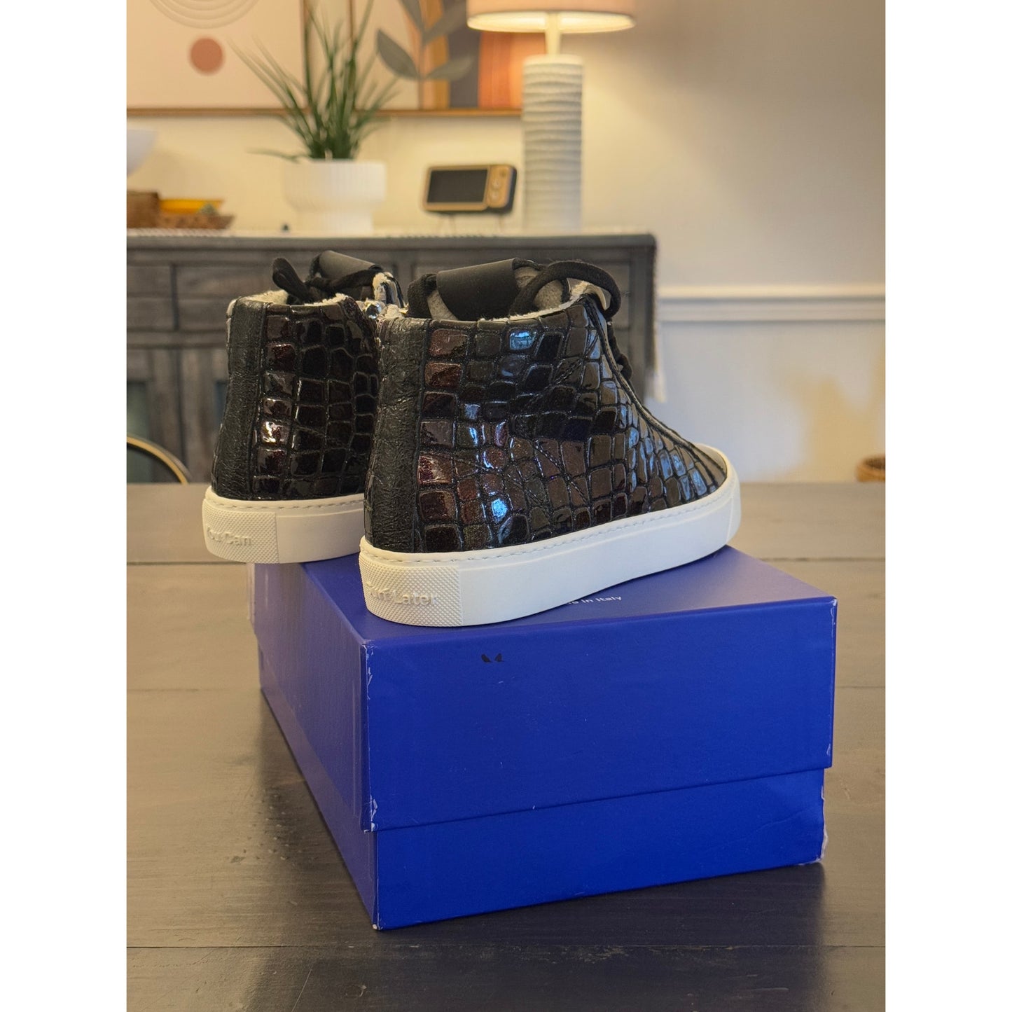 P448 Women's Fantasy Glitter Croc Embossed High Top Sneakers Size EU 36/5.5 US