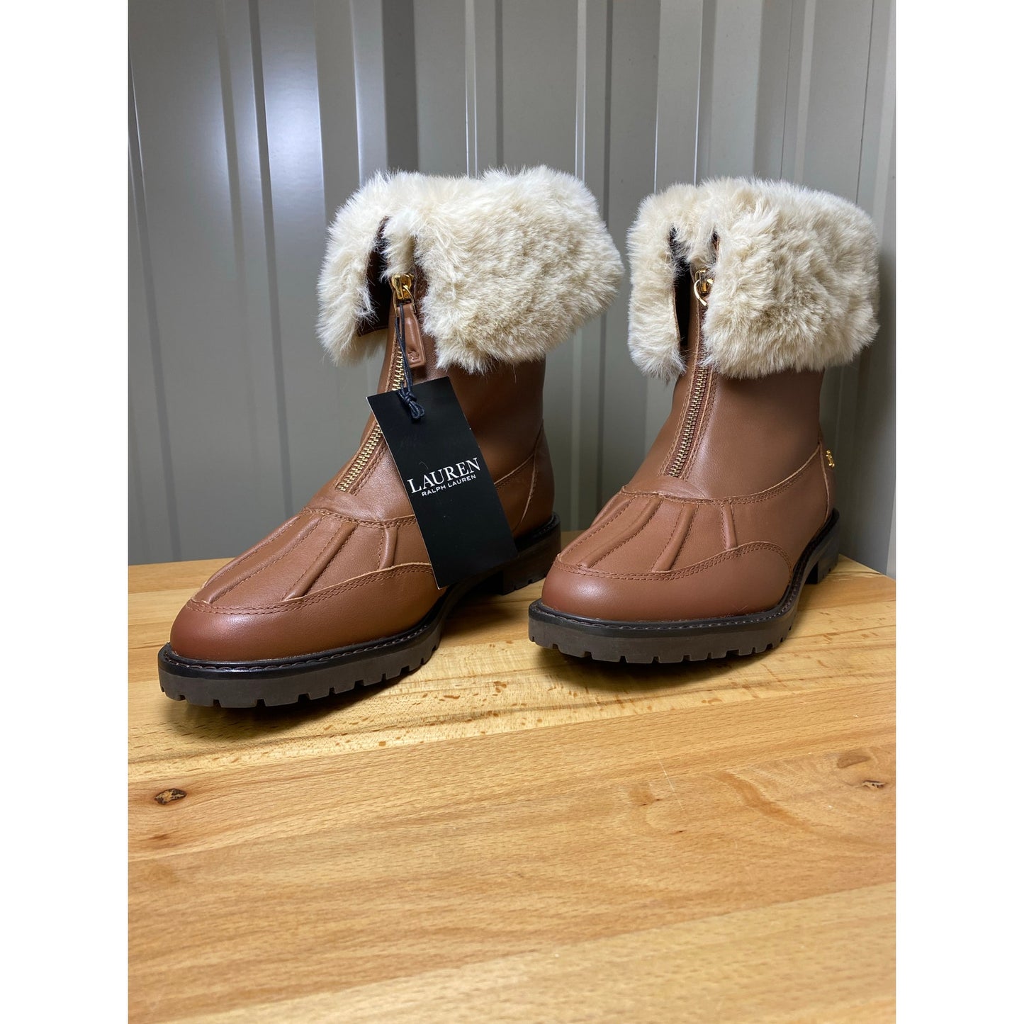 Ralph Lauren Women's Elmington Leather/Fur Winter Boots Women's Size 9.5 New!