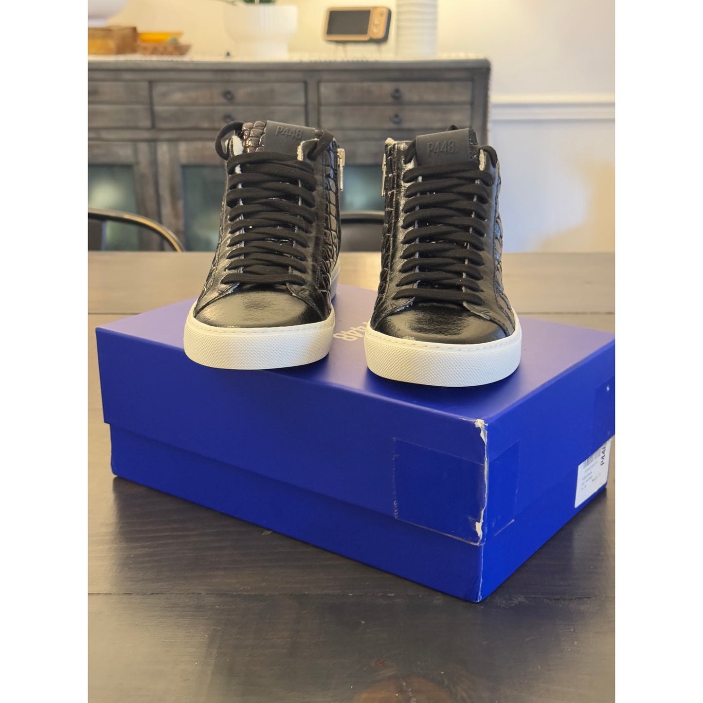 P448 Women's Fantasy Glitter Croc Embossed High Top Sneakers Size EU 36/5.5 US