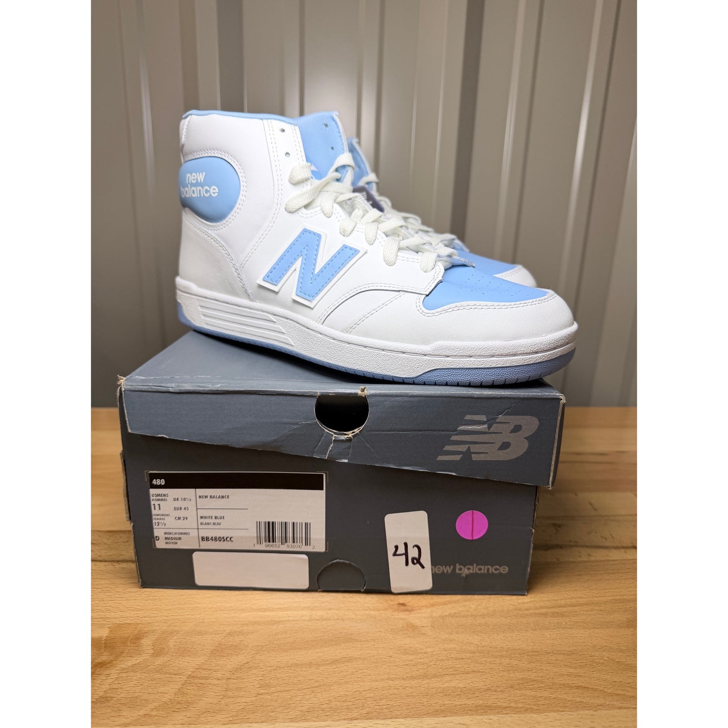 New Balance 480 Men’s High Top BB480SCC White / Carolina Blue Size 11 New!
