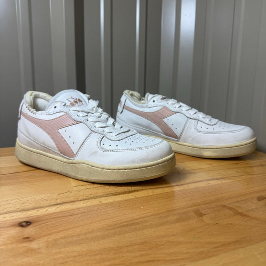 Diadora Heritage MI Basket Low White Pink Leather Sneakers Women's 7