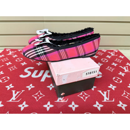 Kate Spade Honey Shearling Ballet Flats Pink Plaid Women’s Size 7.5 New!