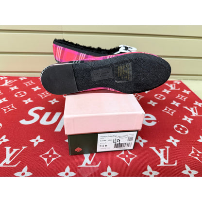 Kate Spade Honey Shearling Ballet Flats Pink Plaid Women’s Size 7.5 New!
