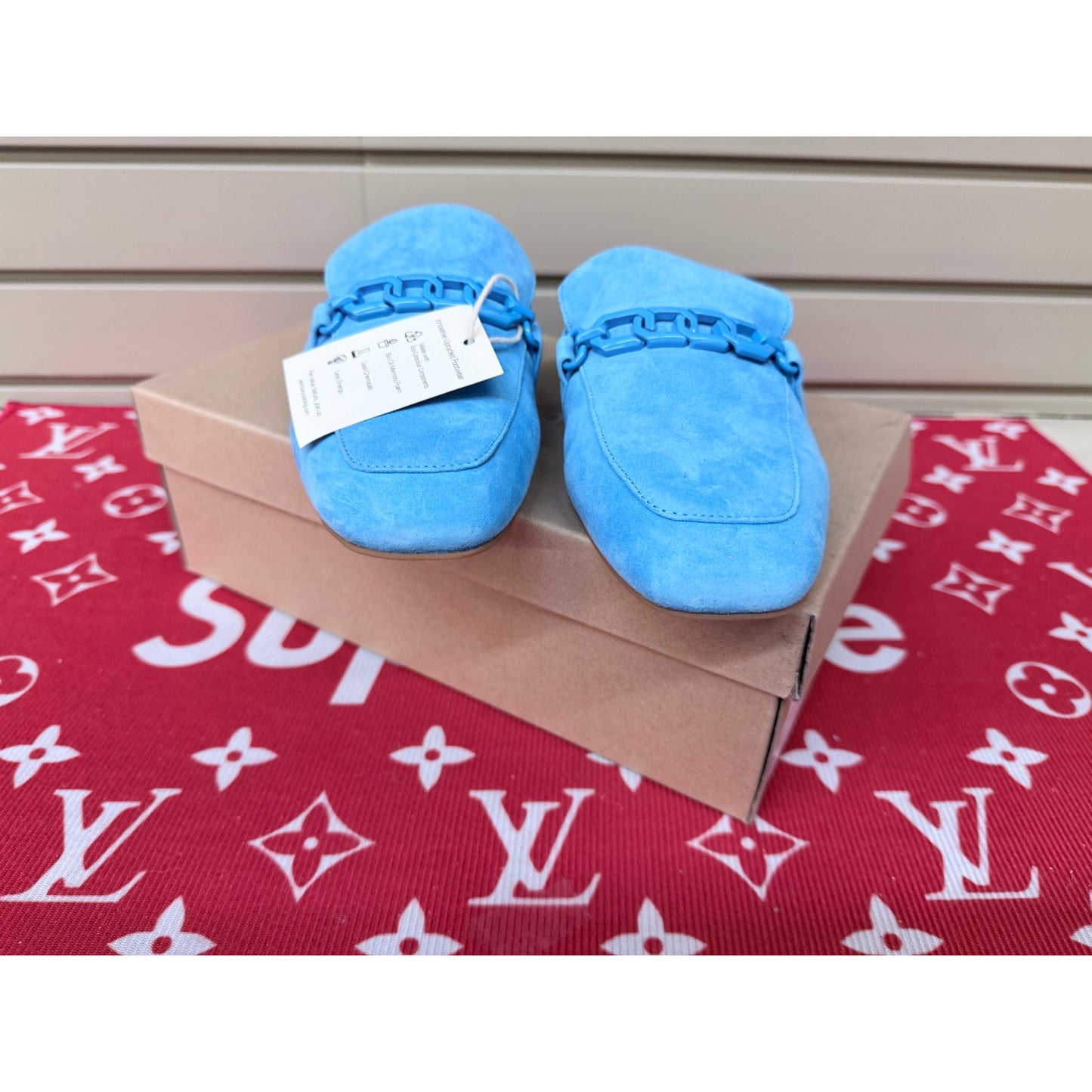 Sanctuary Bigtime 2.0 Women’s Blue Leather Slippers Mules Suede Size 11 New!