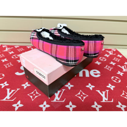 Kate Spade Honey Shearling Ballet Flats Pink Plaid Women’s Size 7.5 New!