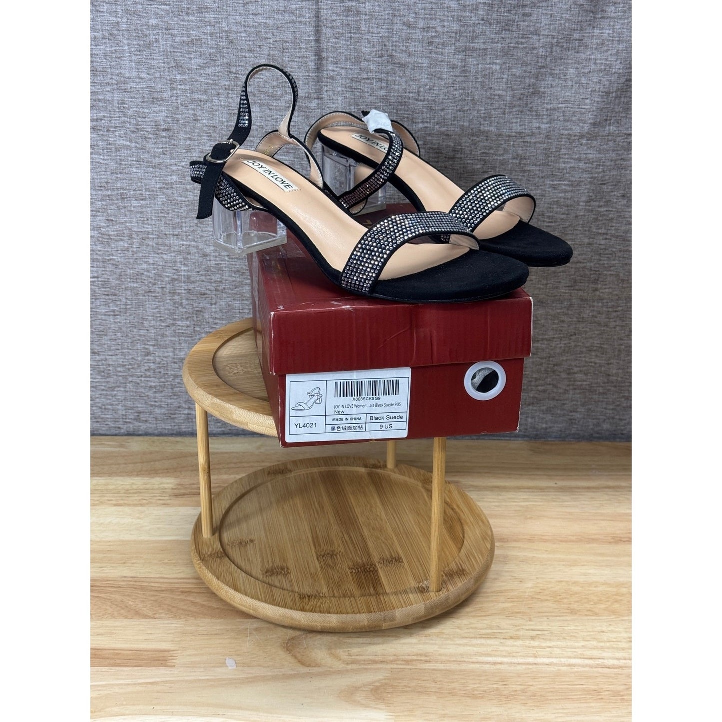 Joy In Love Black Rhinestone Clear Heels Women’s Size 9 Shoes