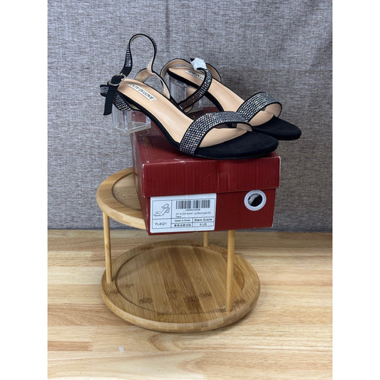 Joy In Love Black Rhinestone Clear Heels Women’s Size 9 Shoes