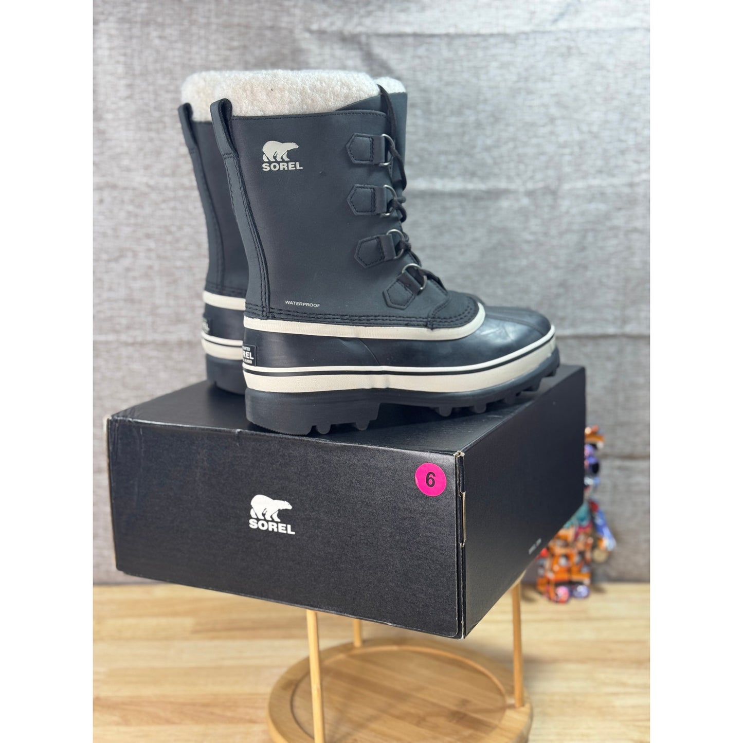 SOREL Caribou WP Black/Stone Waterproof Insulated Women’s Boots Size 9